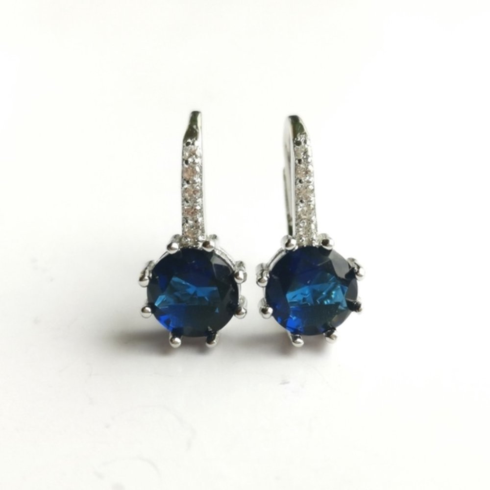 New, Sterling Silver sapphire cz drop lever back earrings